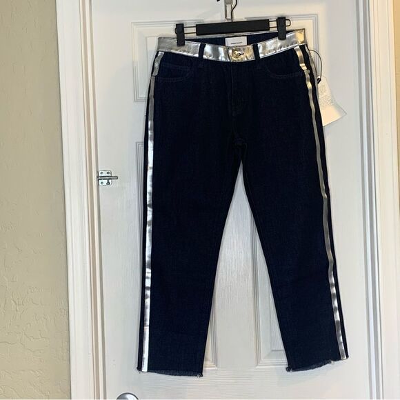 Current Elliot The Fling Silver Stripe Crop Denim Jeans Size 26 - Picture 1 of 12